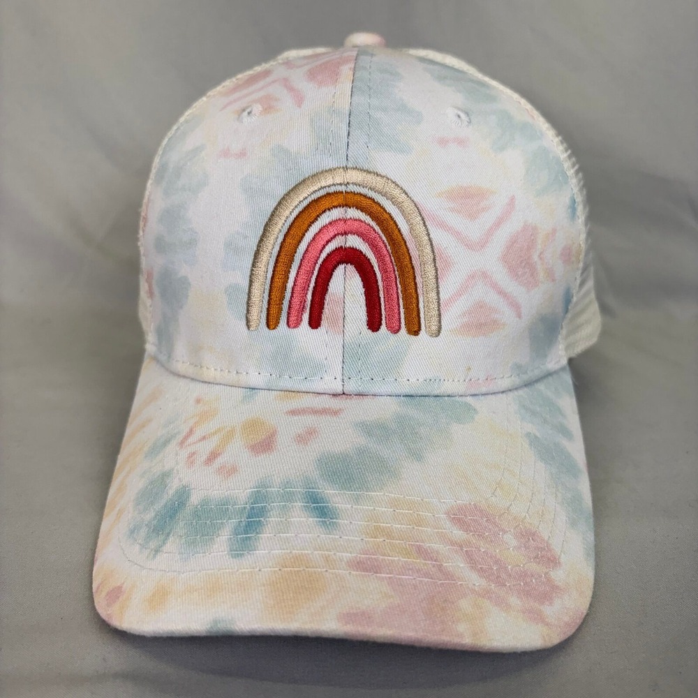Katydid Trucker Hat Ponytail Womens OS Tie Dye Rainbow Mesh Snapback
